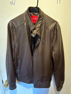 Guess Leather Jacket Brown